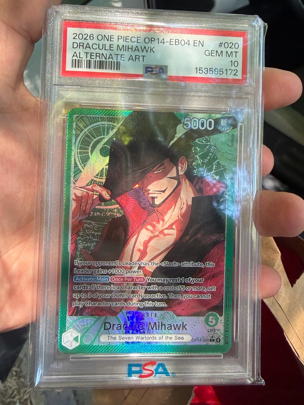 One Piece Dracule Mihawk Alternate Art Trading Card - Green